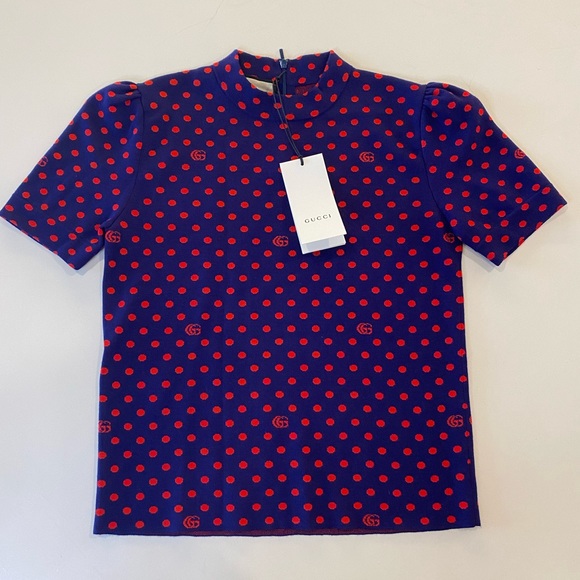 Gucci Top GG Logo & Polka Dot Wool Top Size Medium - Picture 1 of 14